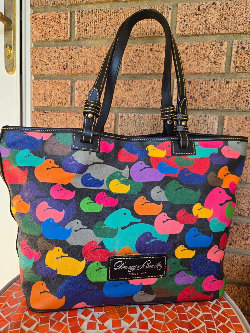 Dooney & Bourke Multi-Color Rainbow Duck Print Medium East/West Tote Bag